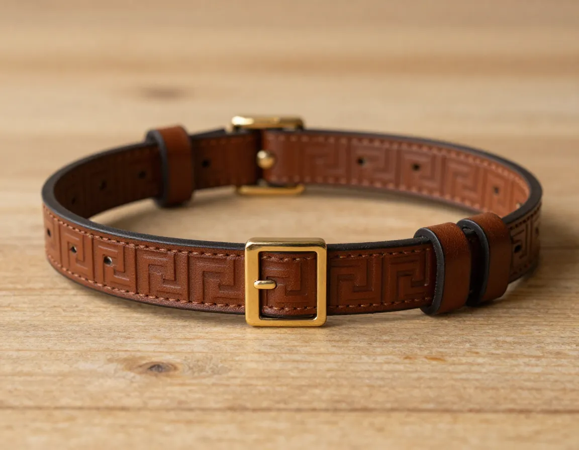 Fendi calfskin dog collar with embossed ff motif hardware