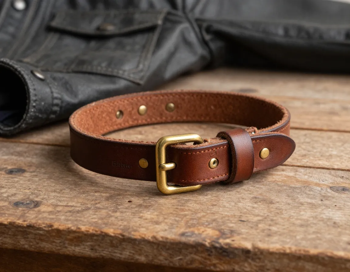 Barbour genuine leather dog collar with engraved brass hardware