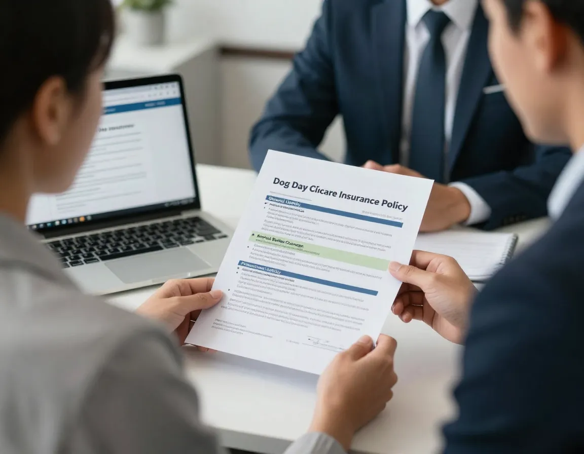 Business owner reviews dog daycare insurance policy documents