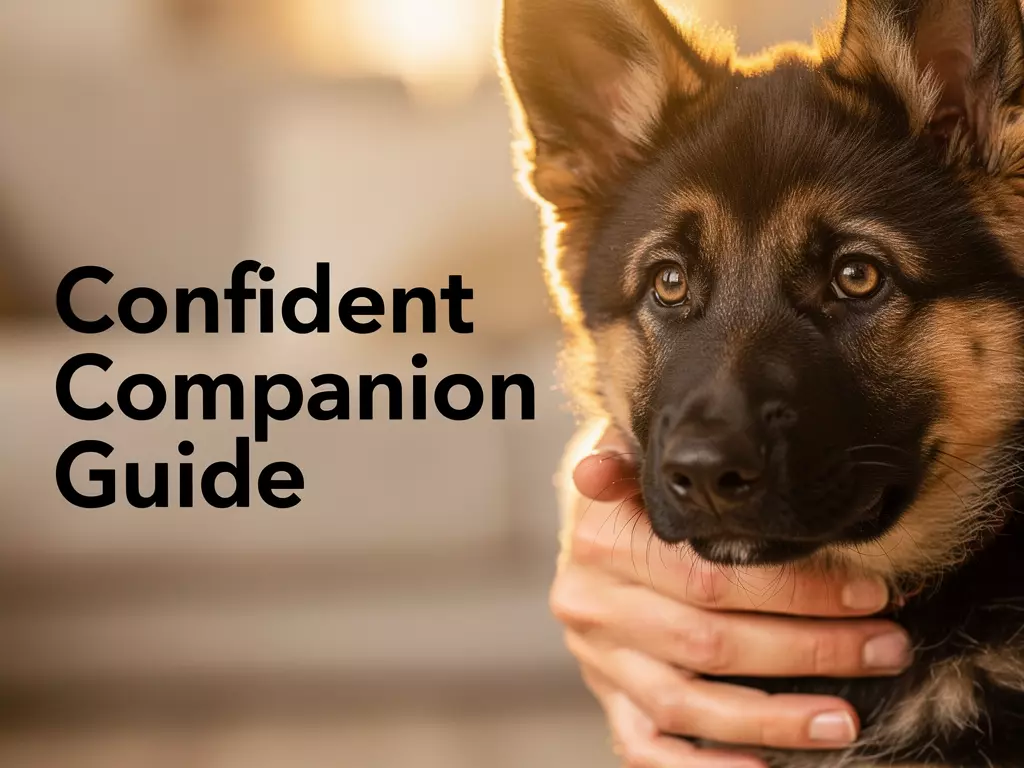 Intelligent german shepherd puppy gentle guidance bonding closeup