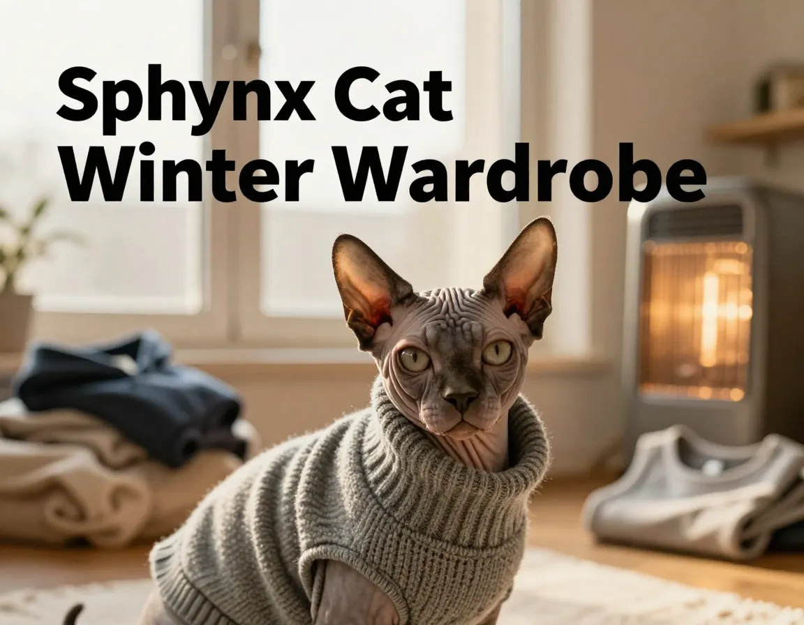 Sphinx cat in knit sweater by heater warm winter comfort