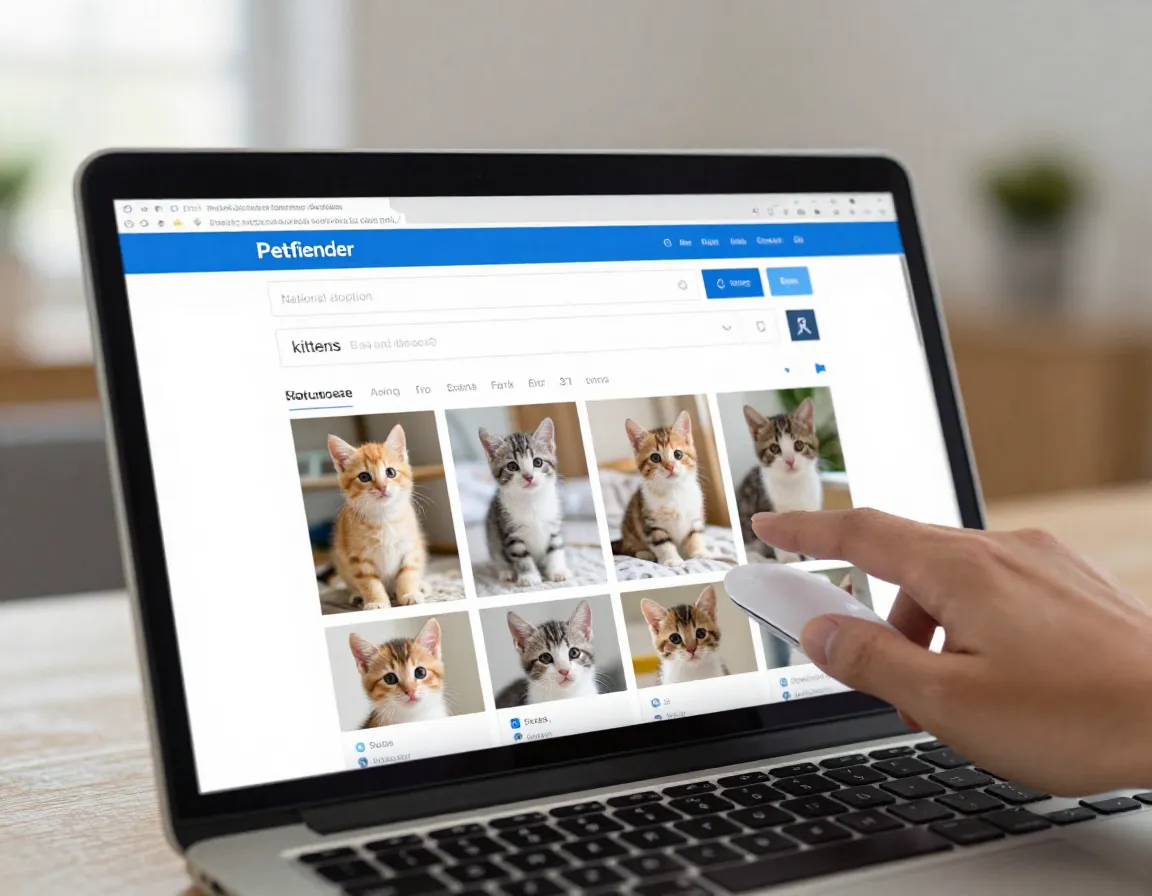 National adoption database website search page for kittens