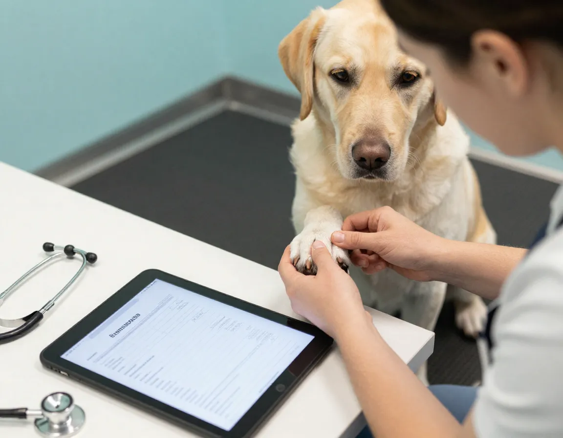 Comprehensive health check of a dog during an intake procedure