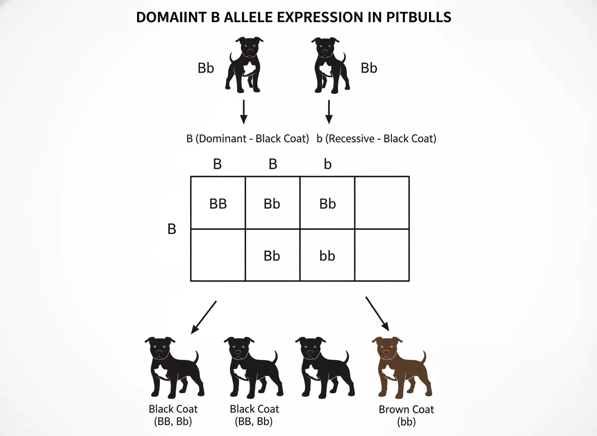 Genetic diagram showing dominant b allele expression