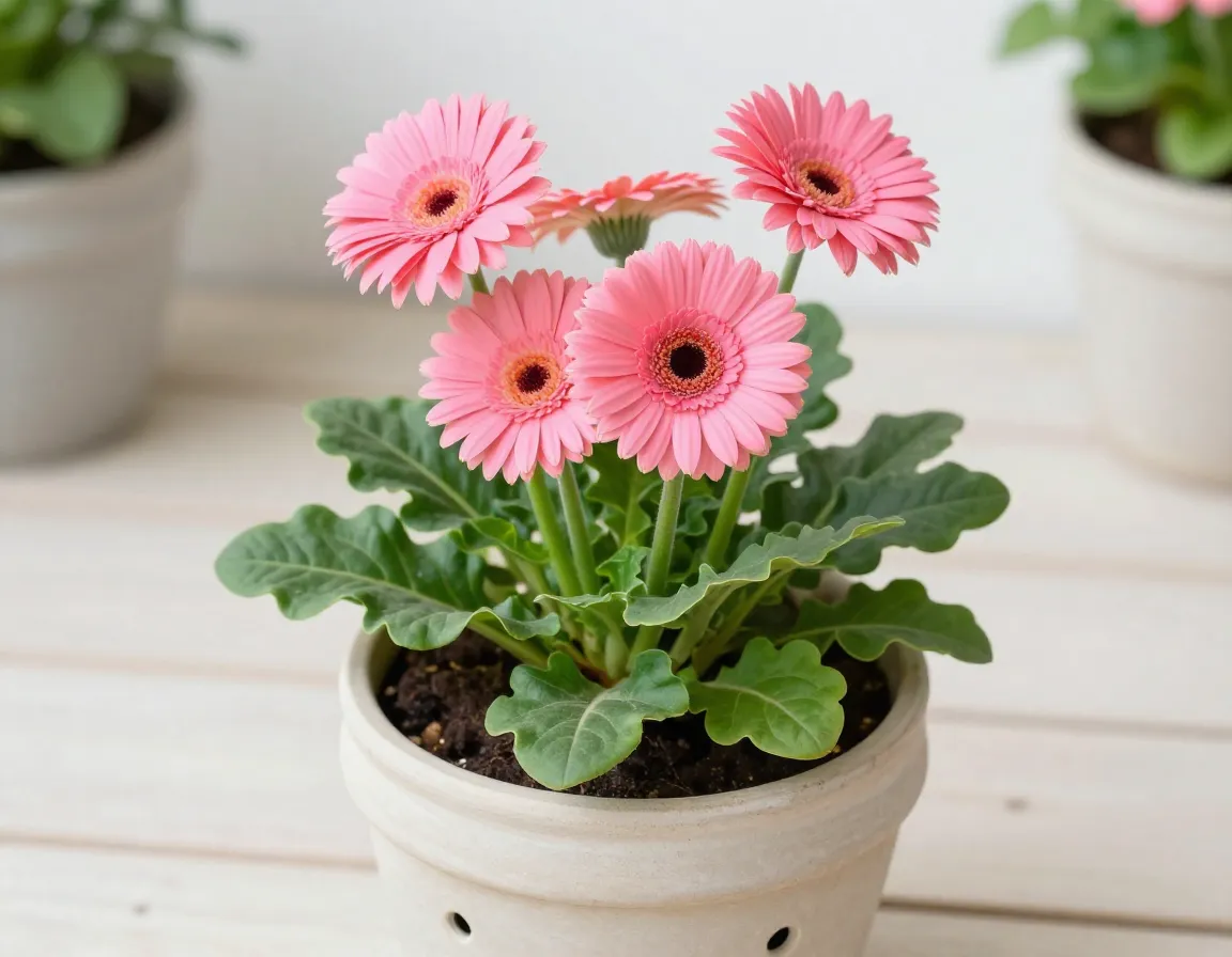 Cheerful pink gerbera daisies pot container garden patio