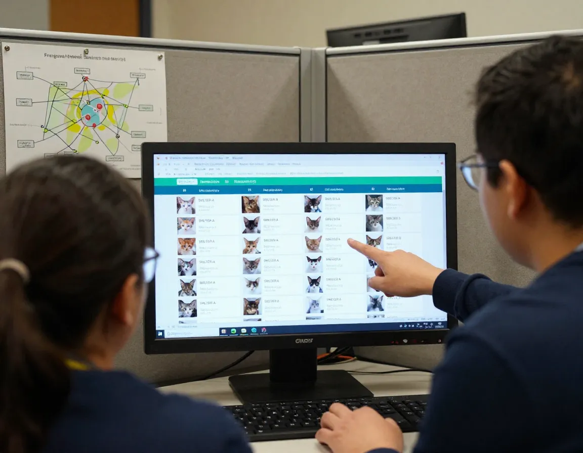 Shelter coalition staff reviewing a shared animal database