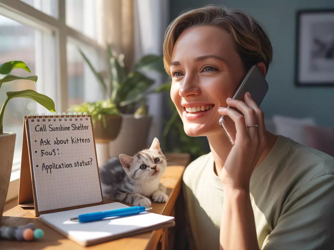 Person on phone talking to shelter about kitten availability