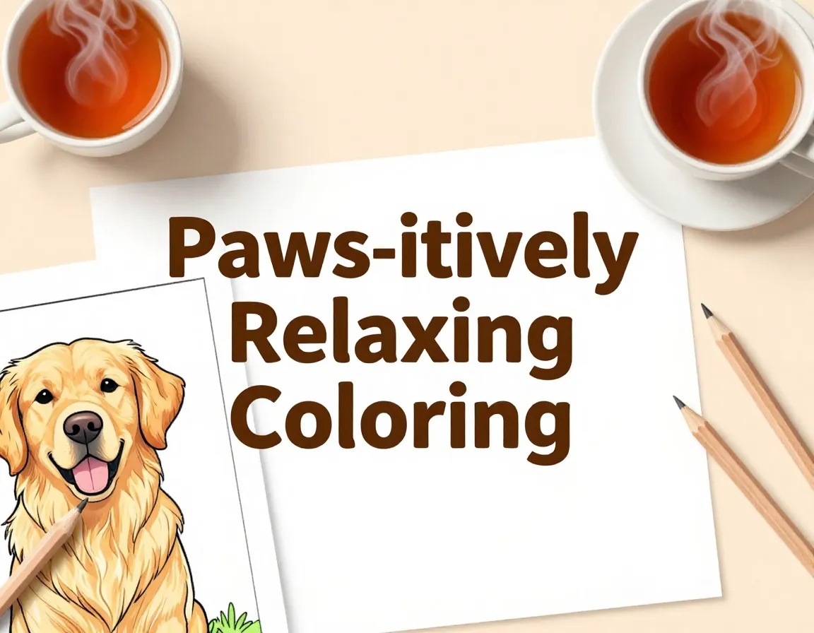 Dog coloring page art supplies flat lay cozy desktop
