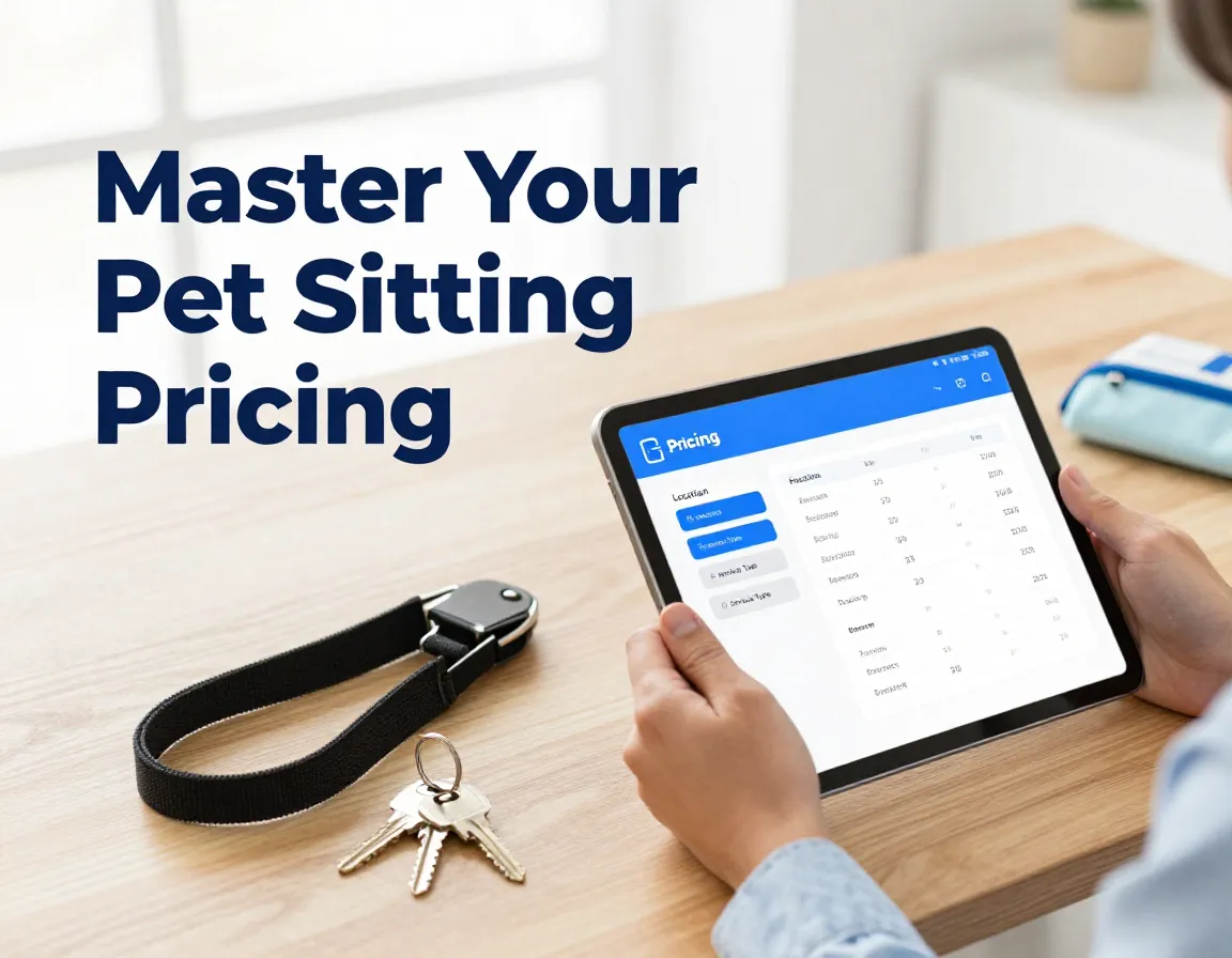 Pro pet sitter analyzing pricing chart on tablet in home office