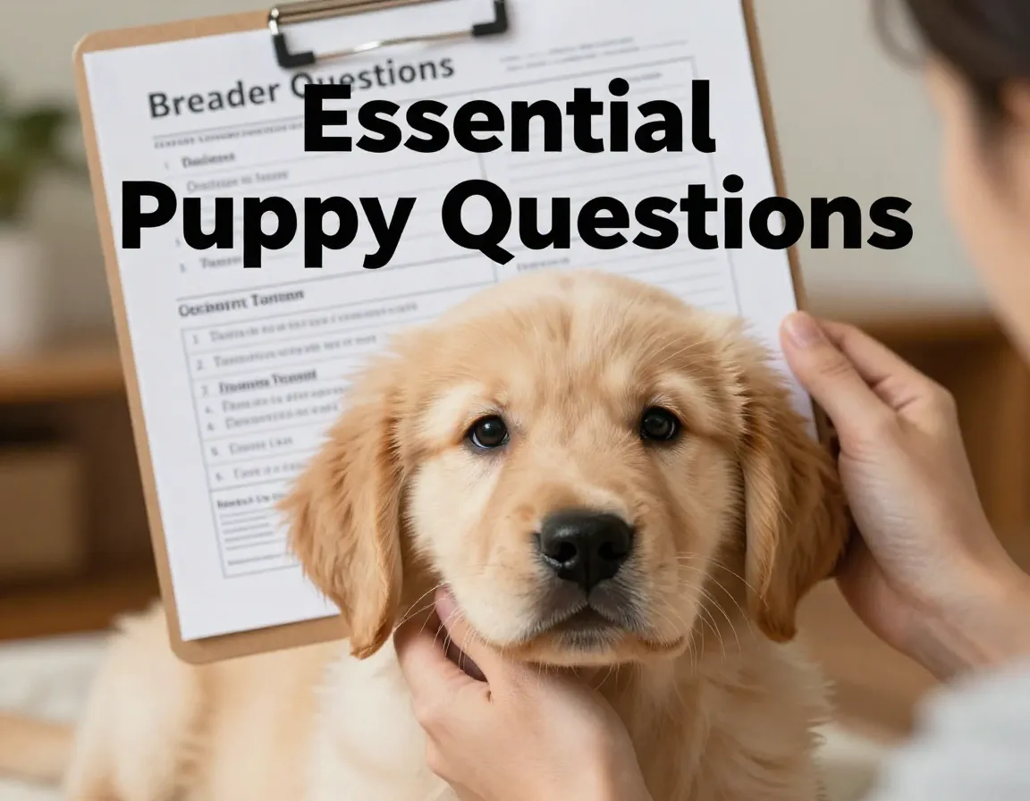 Thoughtful adult hands holding golden retriever puppy with checklist