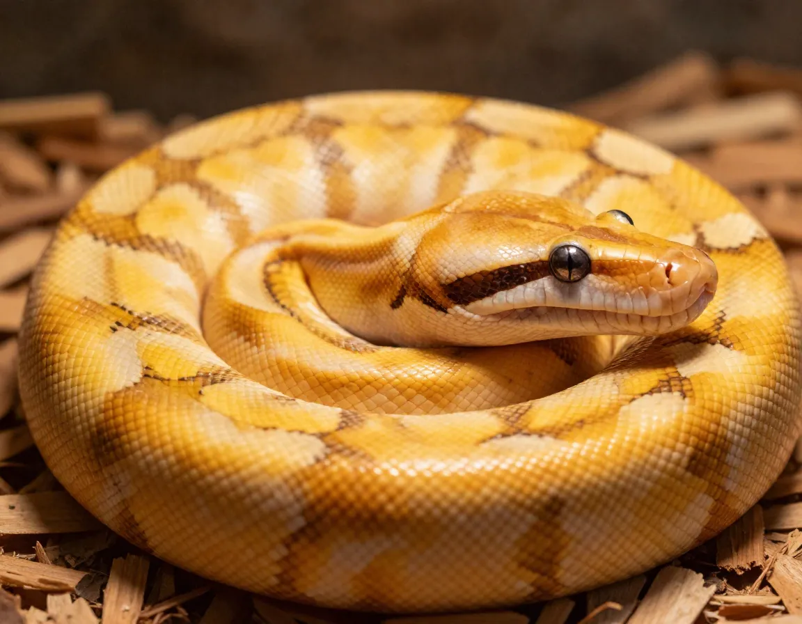 Close up portrait of killer clown ball python showcasing color and pattern