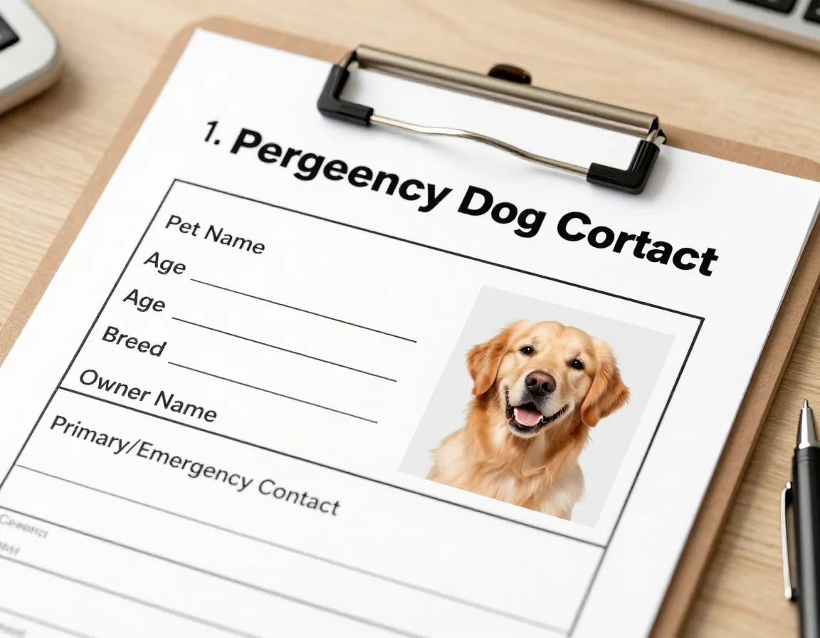 Pet identification card with photo and emergency contacts