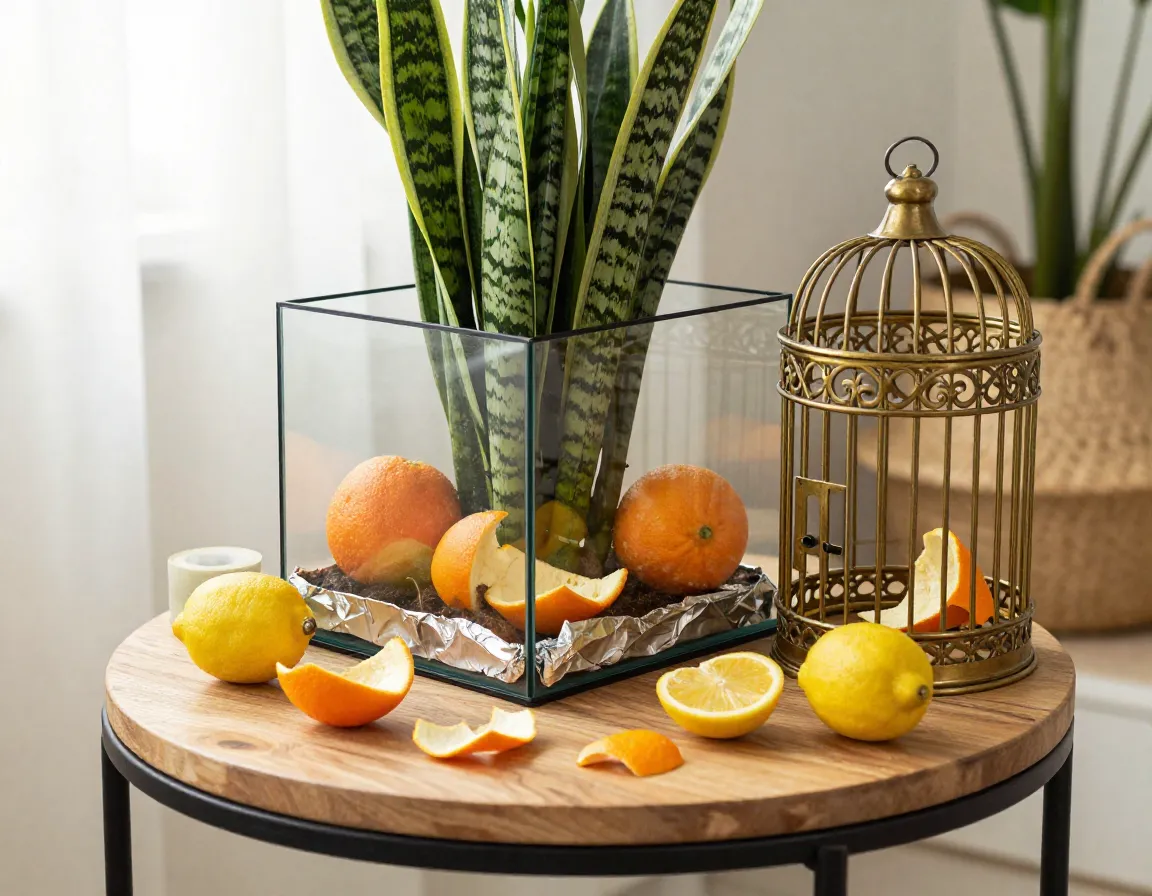 Glass terrarium citrus peels bird cage foil deterrents for snake plant