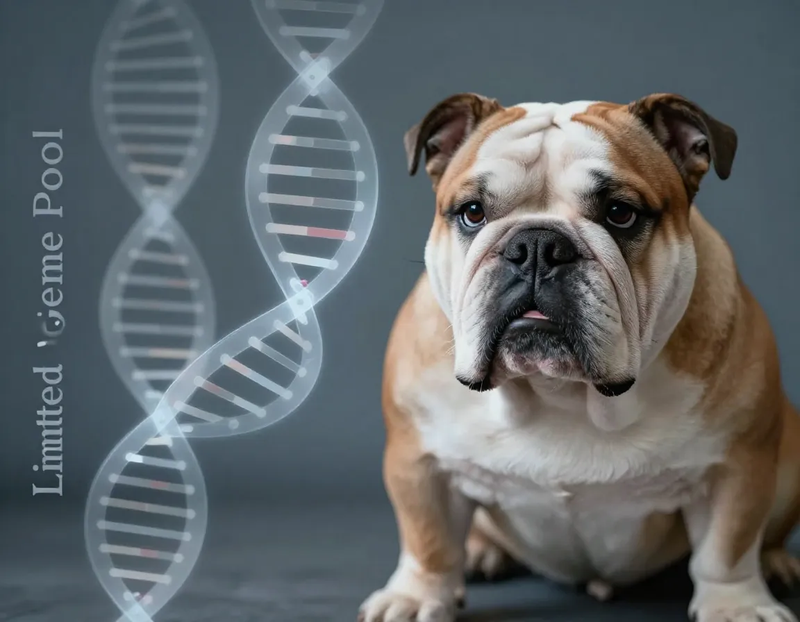 Conceptual dna helix over bulldog portrait genetic bottleneck