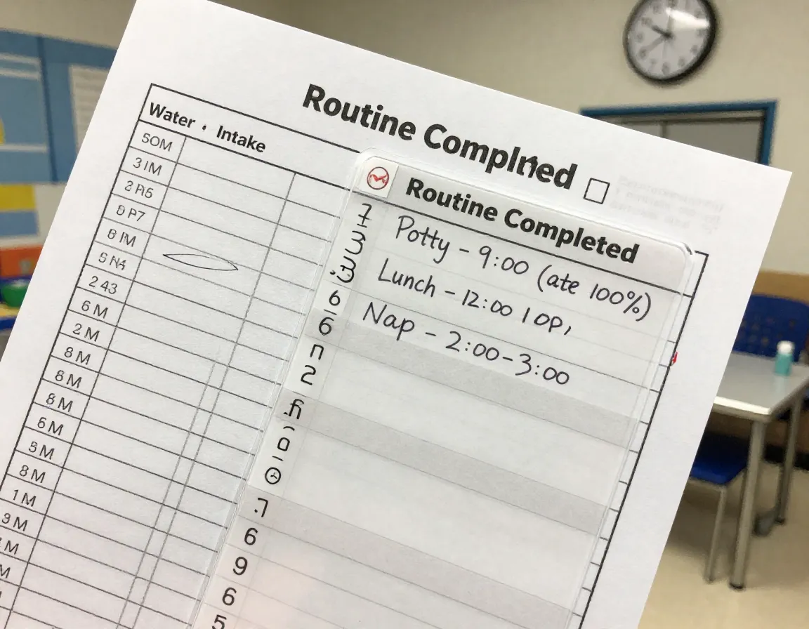 Daily log tracking potty breaks meal times and rest periods