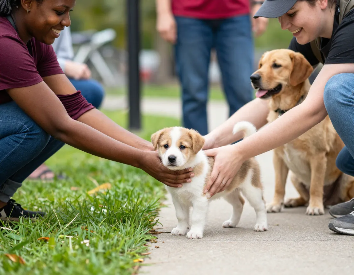 Puppy socialization with different people environments sounds and animals