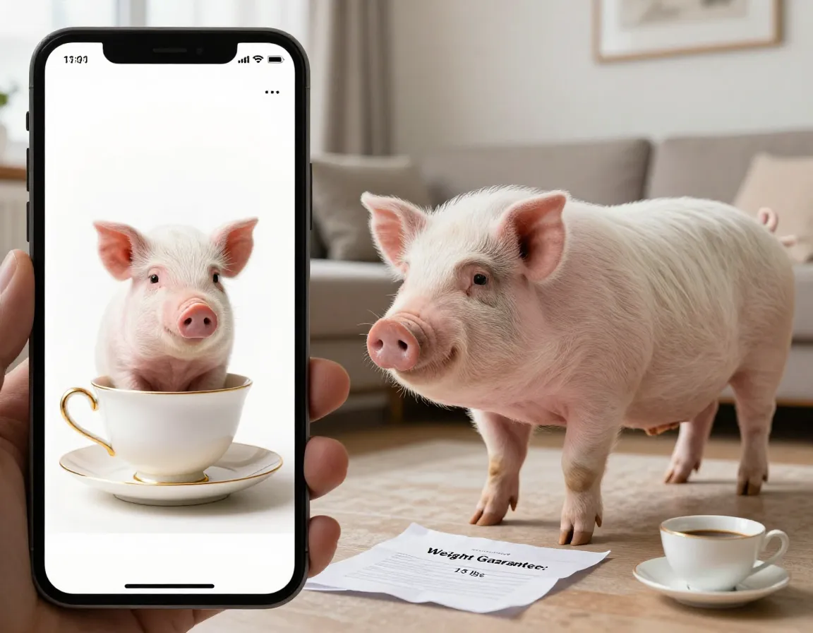 Unrealistic size guarantee versus reality adult pig comparison