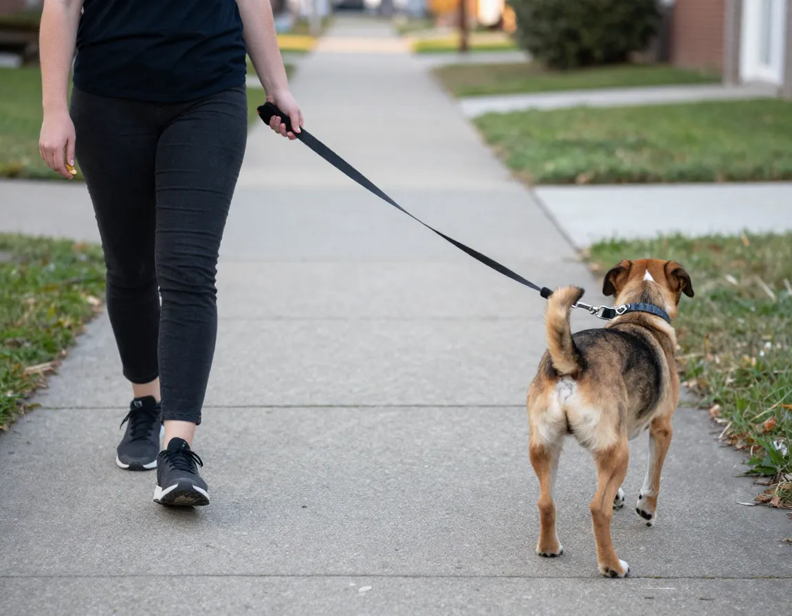 Loose leash walking training using stop and go method