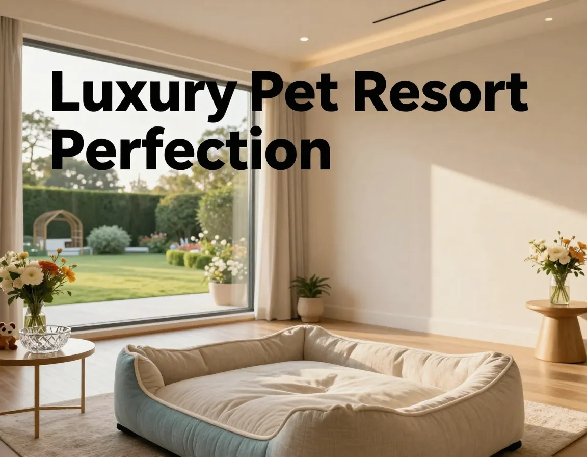 Elegant spacious dog suite with plush bed and garden view