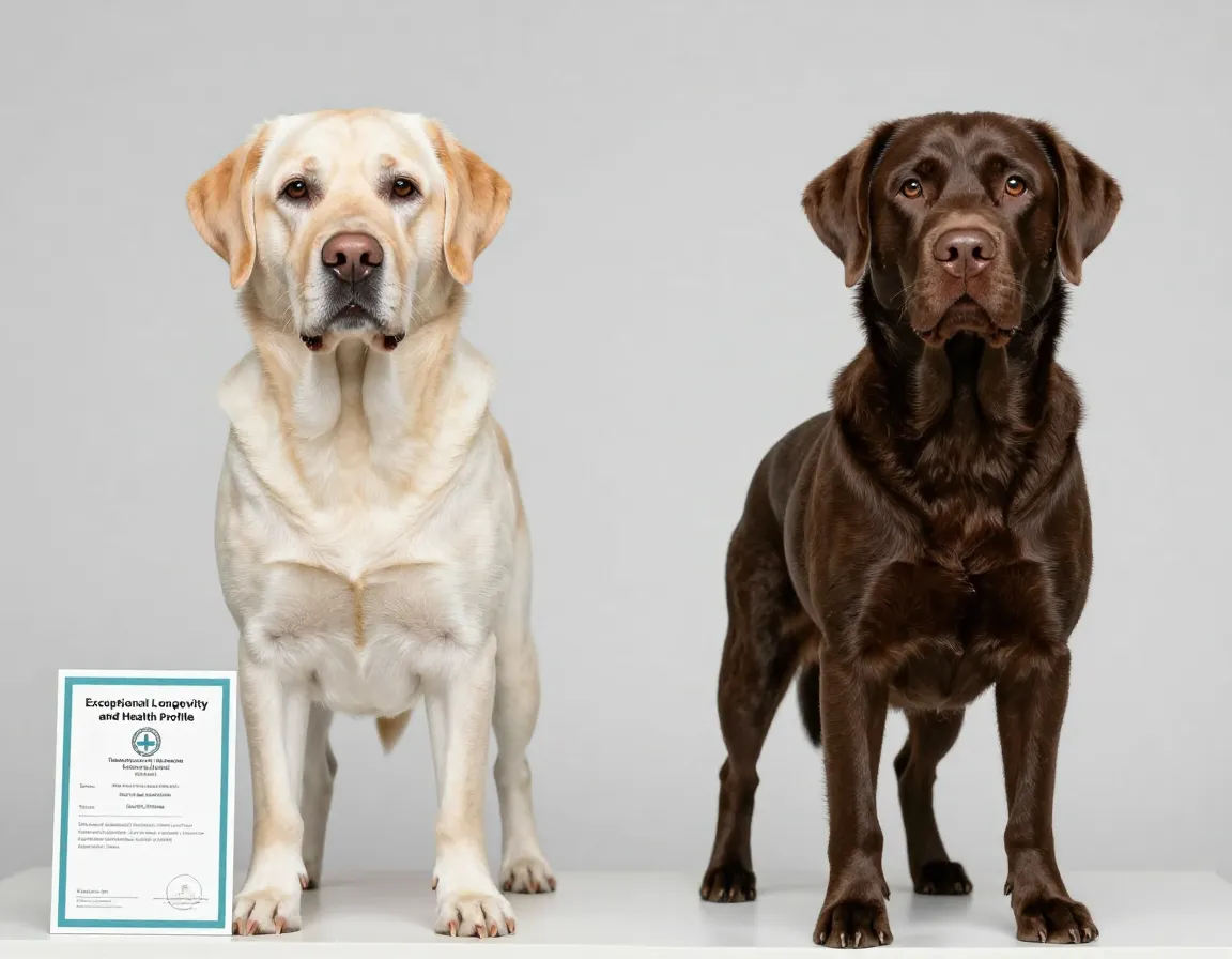Senior and adult healthy labradors studio portrait comparison
