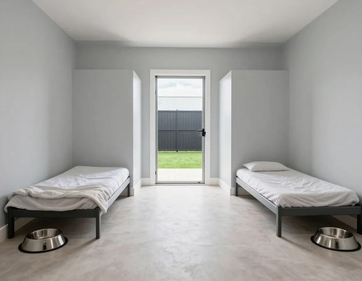 Spacious individual kennel suite with indoor outdoor access