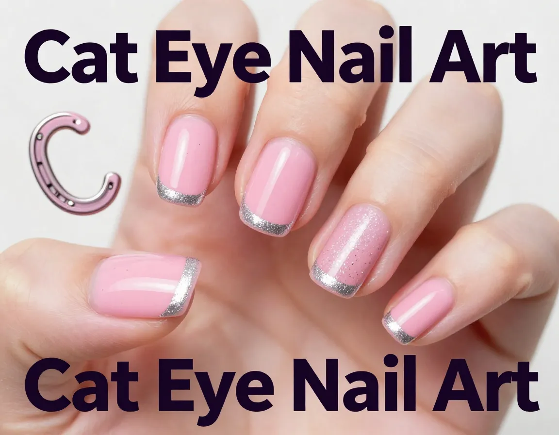 Beginner cat eye nails magnetic polish french tips pink glossy manicure