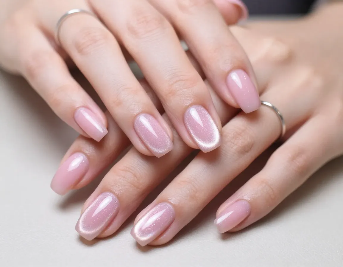 Pink cat eye nails delicate charm futuristic glow easy start
