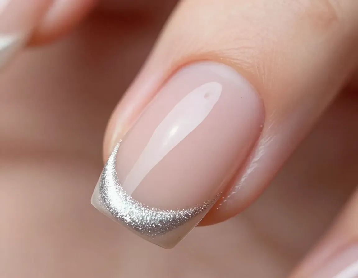 Glass cat eye french tip nails sheer depth milky nude