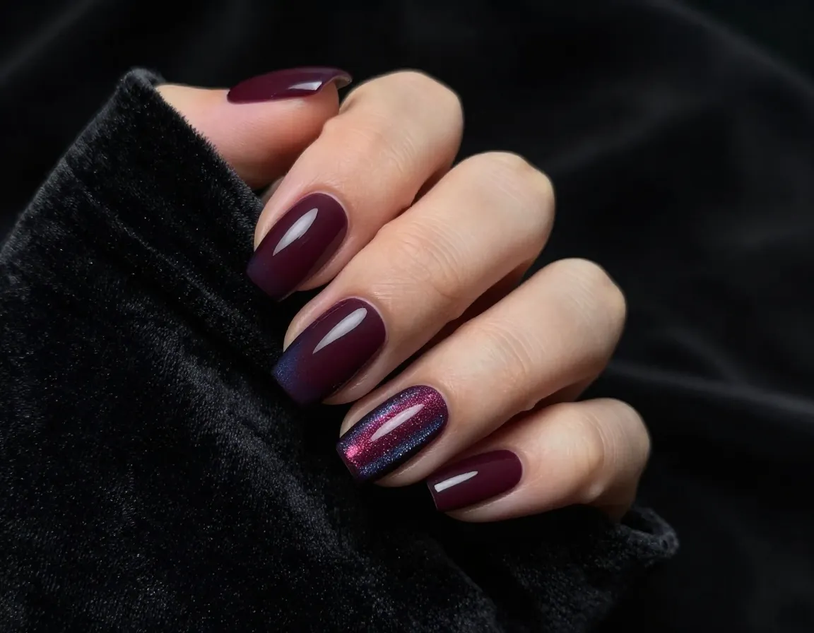 Matte velvet cat eye nails luxurious texture soft glow