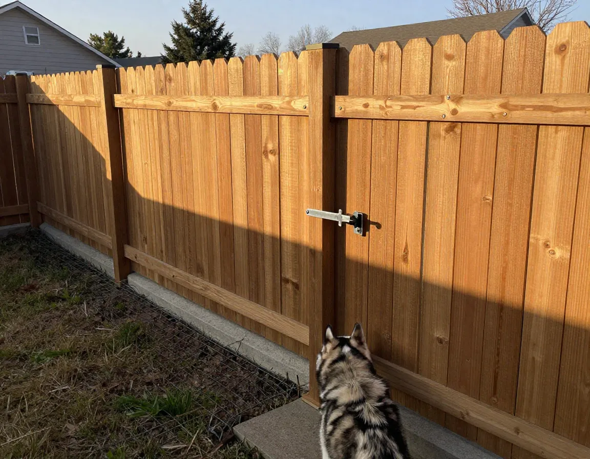 Secure fencing non negotiable husky inspecting tall backyard fence