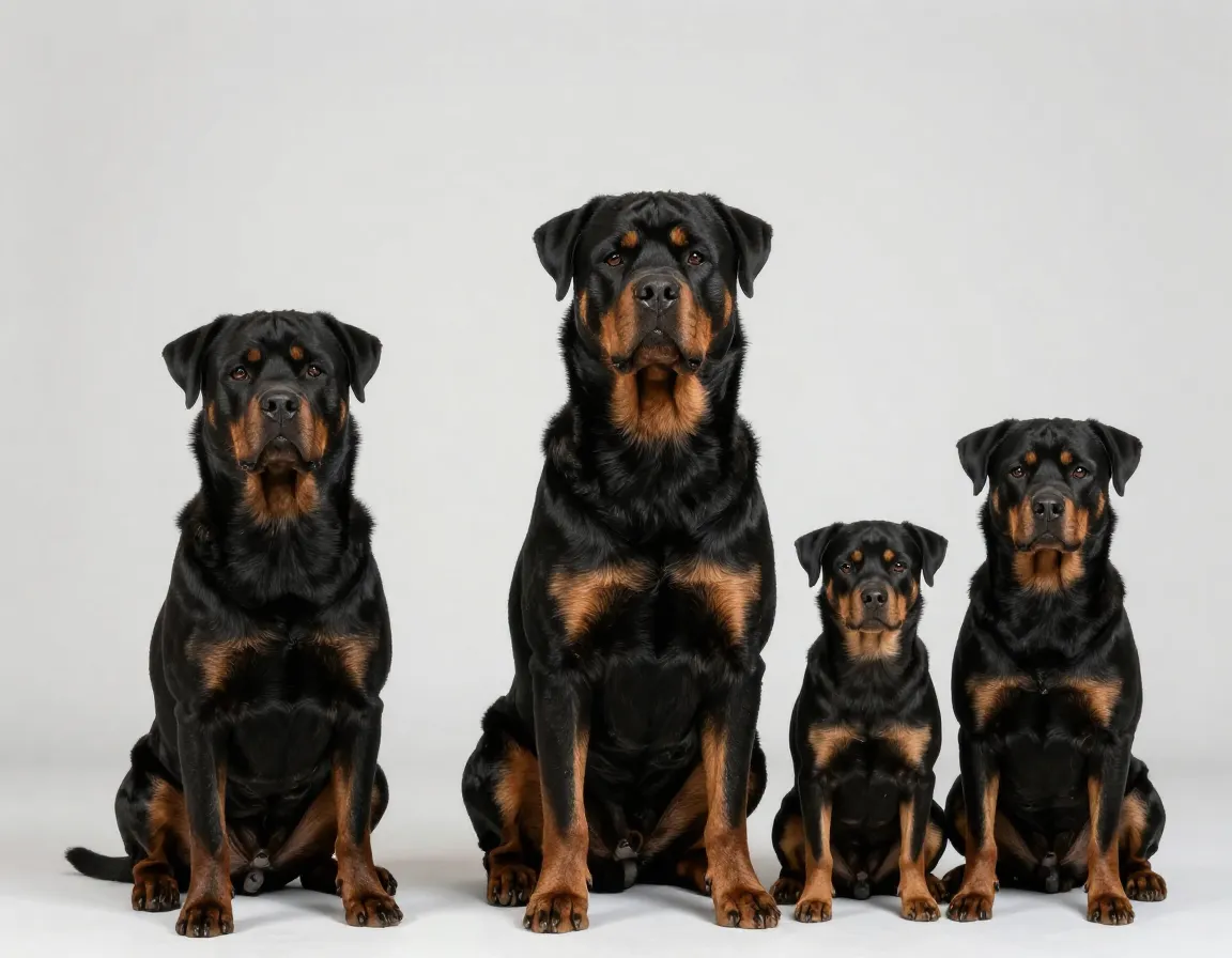 Confident male and measured female rottweilers side by side