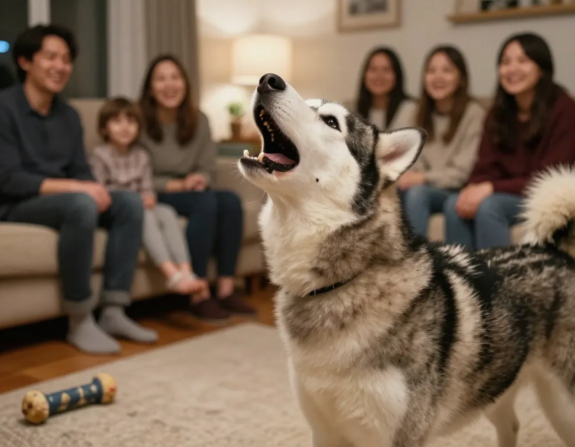 Social vocal tendencies husky howl family living room