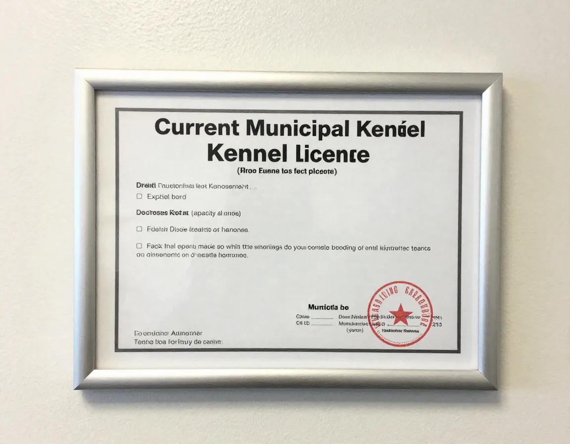 Current municipal kennel license displayed on boarding facility wall