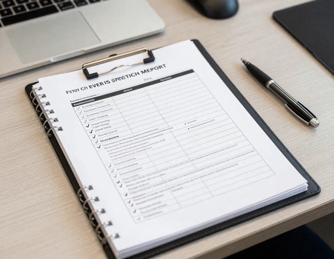 Recent state inspection report on facility manager desk with checklist