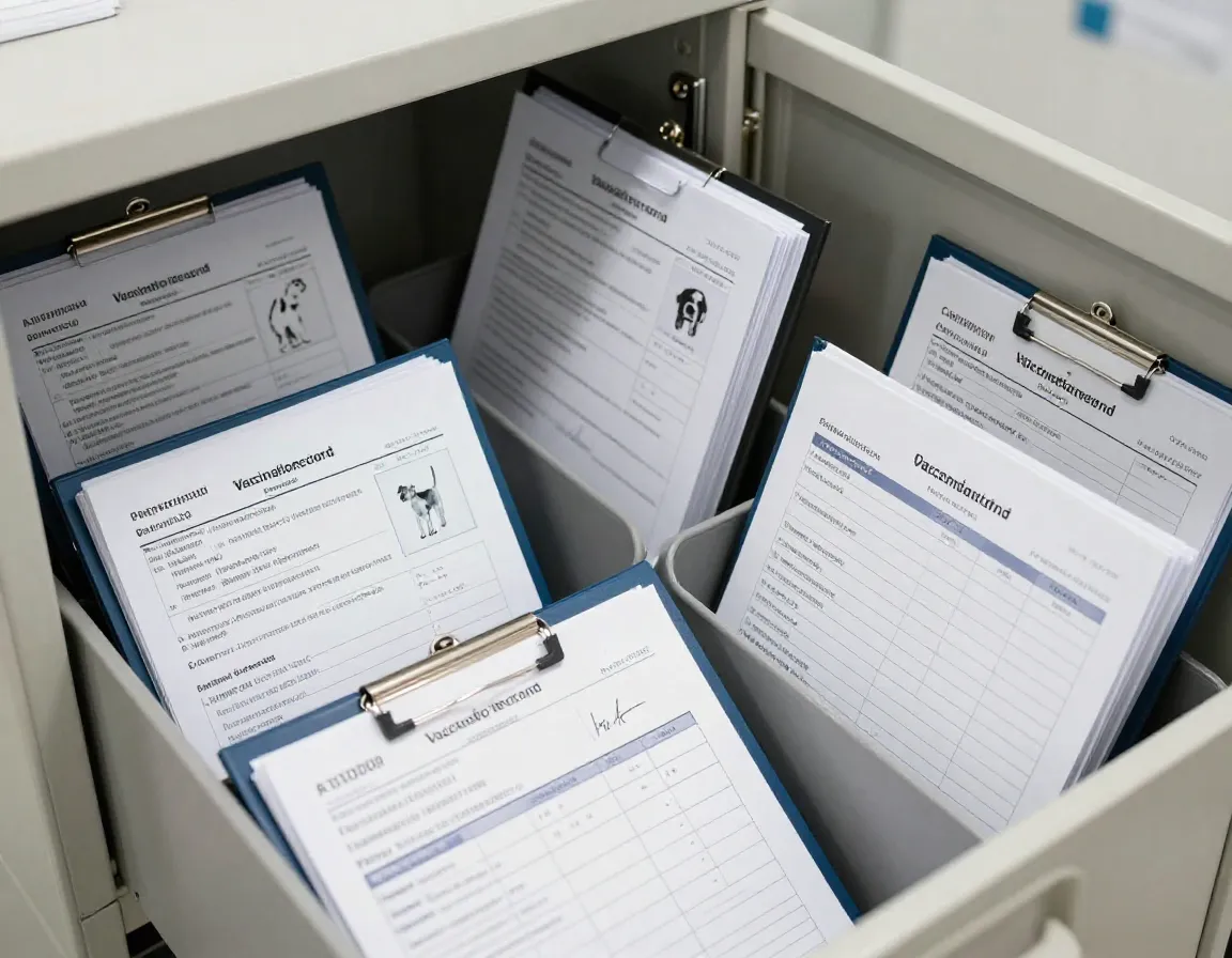 Vaccination records and health logs organized in facility filing system