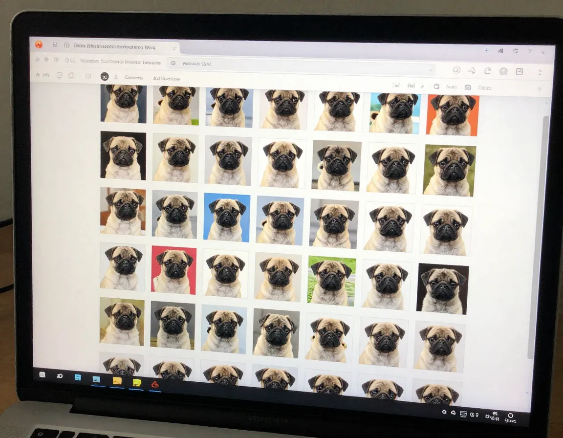 Browser window cluttered with daily pug puppy listings from same seller