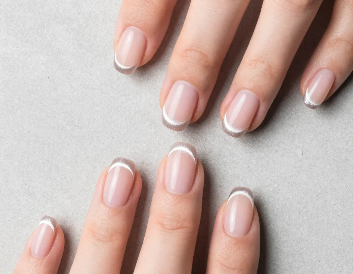 Inverted cat eye french tip nails modern minimalist design