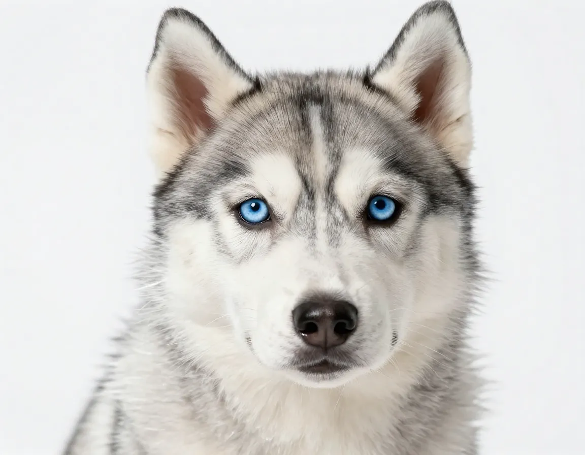 Silver grey husky puppy with striking blue eyes ethereal beauty