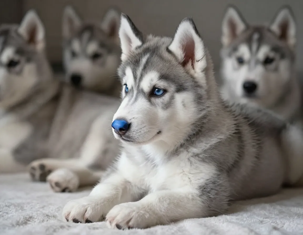 Dilute grey husky puppy with soft muted coat blue nose