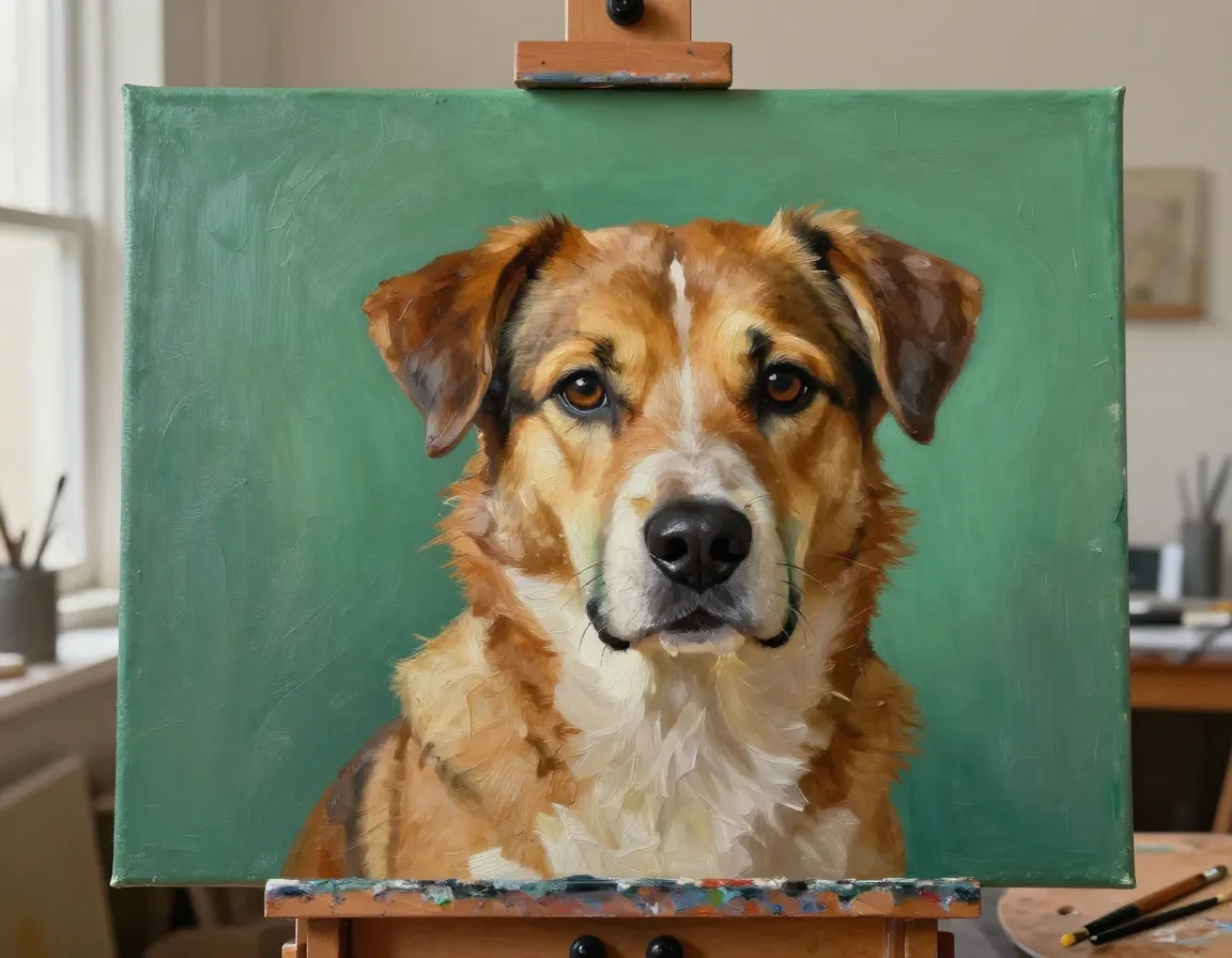 Custom oil painting portrait of dog with expressive personality