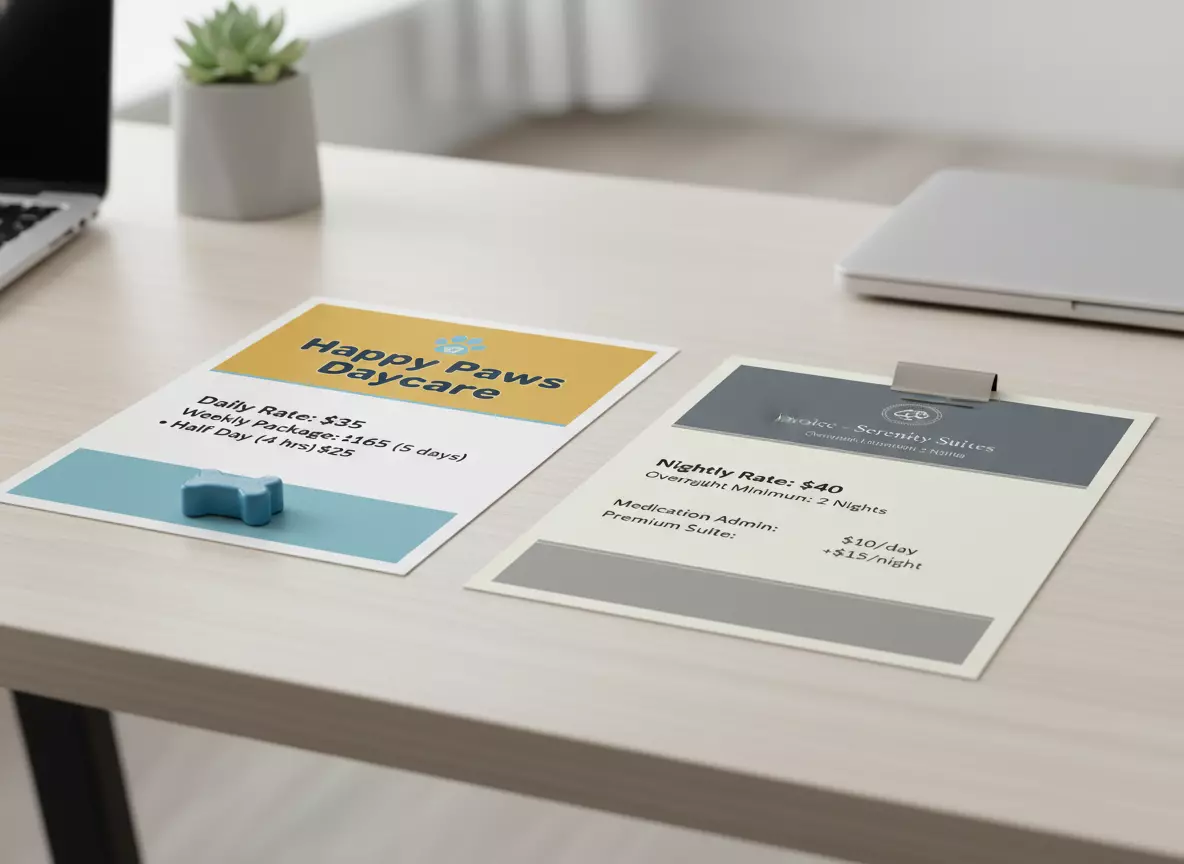 Comparative cost charts for daycare and boarding services