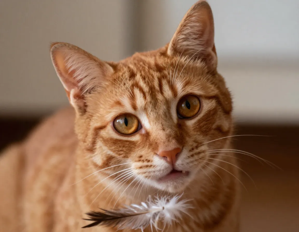 Ginger cat inquisitive head tilt reaction to subtle sound toy