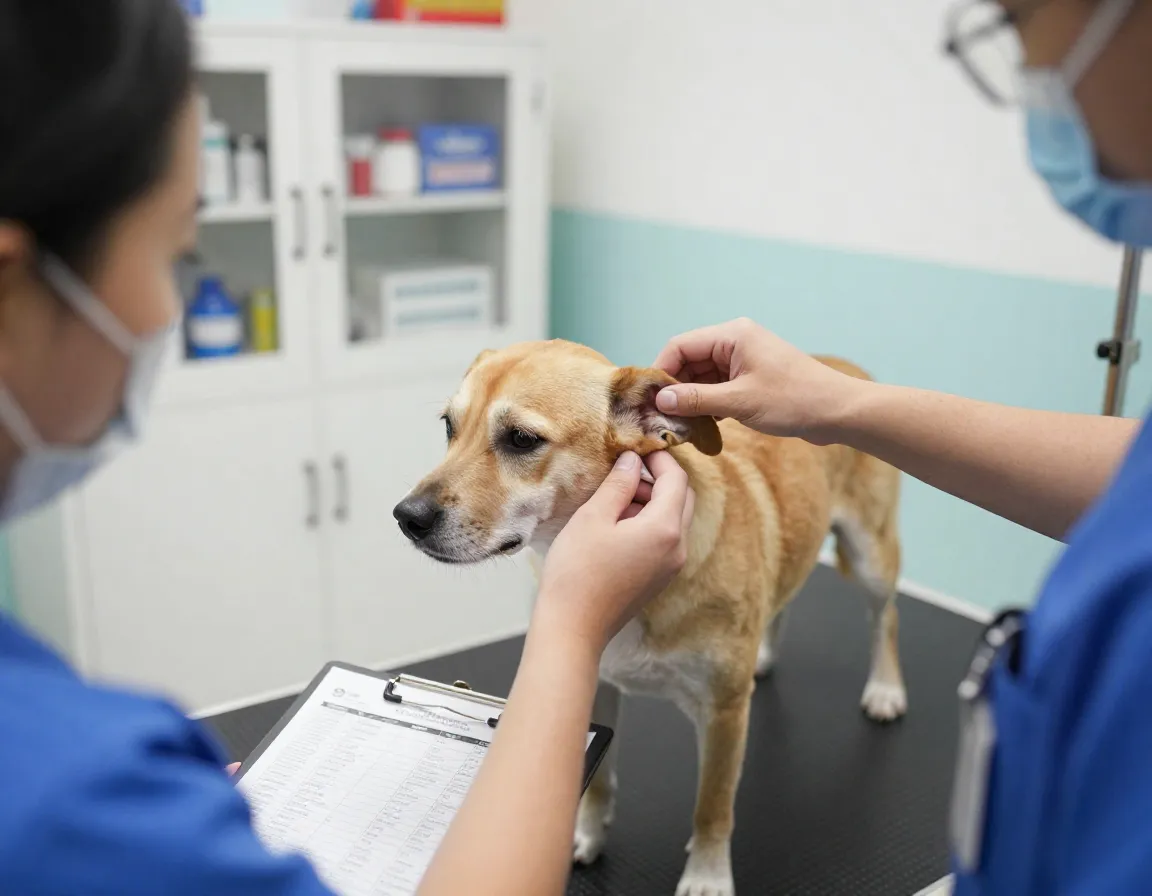 Veterinary technician checking on dog in boarding facility
