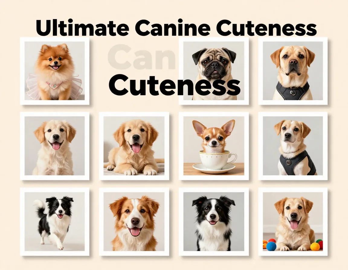 Eight curated adorable dog photos grid display