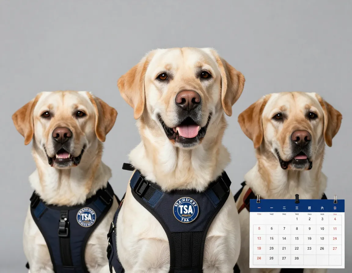Confident labrador retriever in official tsa working vest
