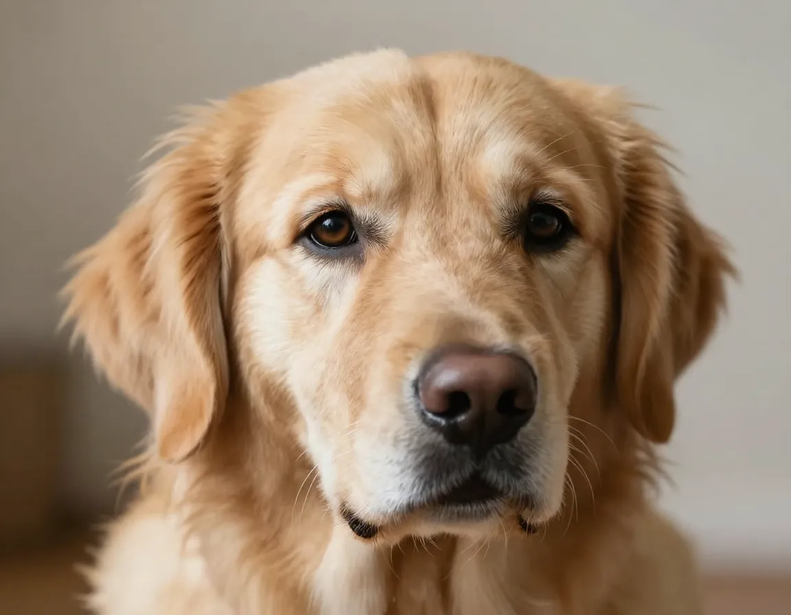 Senior golden retriever closeup portrait with wise eyes