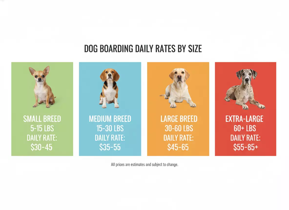 Tiered pricing chart with small medium and large breed dogs