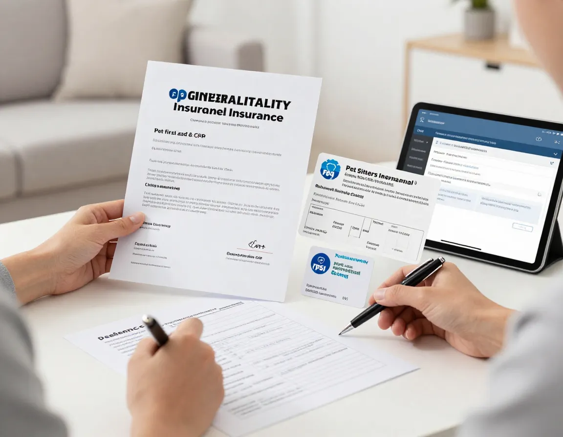 Pet sitter reviewing insurance documents with client in cozy living room