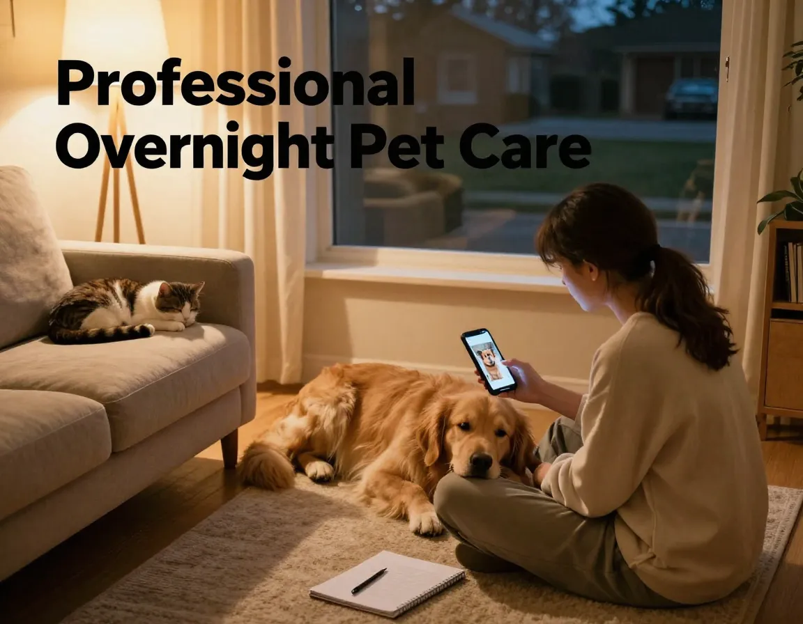 Professional pet sitter providing overnight care in client home