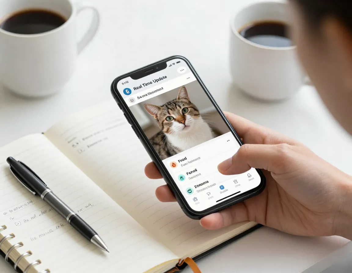 Pet sitter sending real time update and logging care documentation